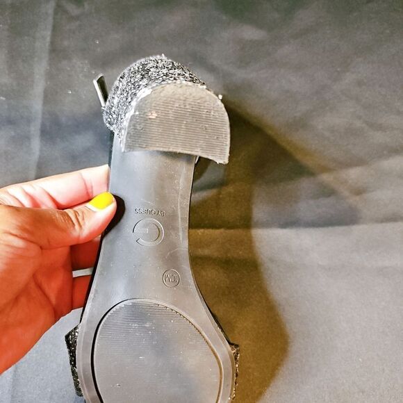 G by GUESS Black, Sparkly High Heel Open Toe Shoe Size 10 - Picture 4 of 14